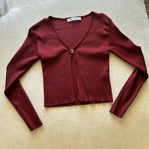 Zara Crimson Cardigan with Gold Clasp